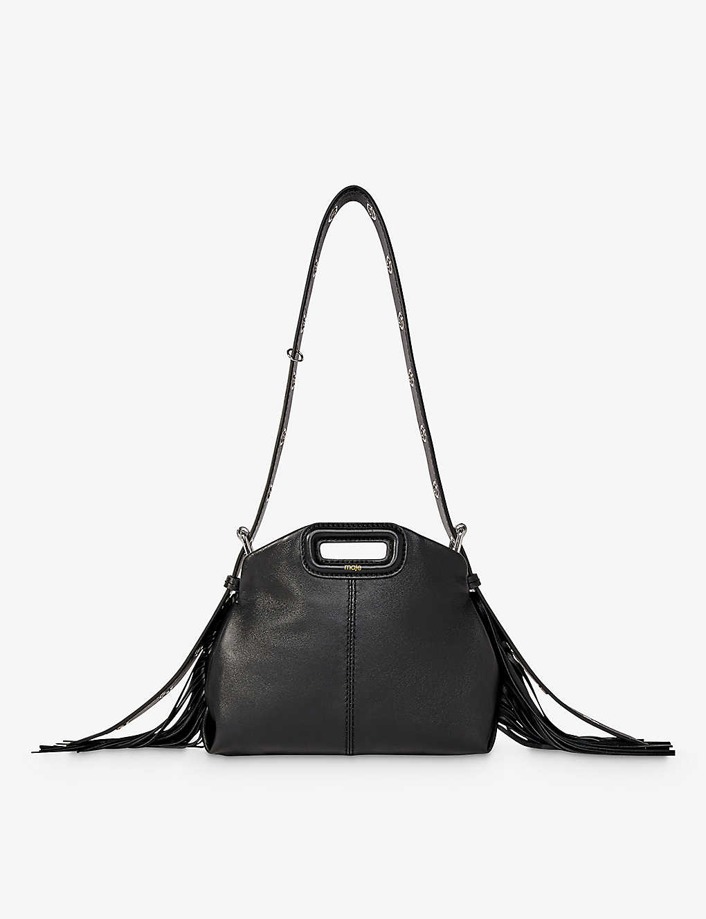 Maje Womens Black Miss M Mini Logo-embossed Leather Shoulder Bag In Noir / Gris