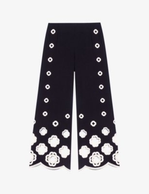 MAJE: Clover-cutout wide-leg high-rise stretch-crochet trousers