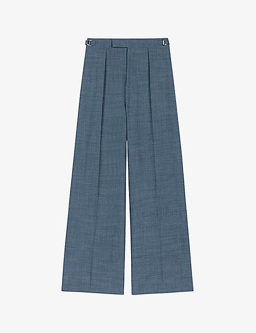 MAJE: Pleated wide-leg high-rise stretch-woven trousers