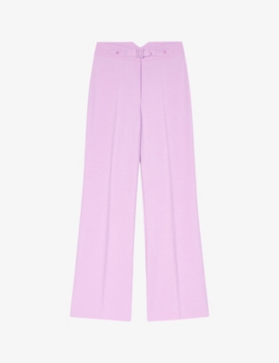 MAJE: Pressed-crease belted wide-leg mid-rise stretch-woven trousers