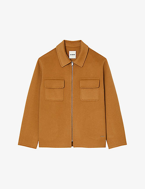 SANDRO: Chest-pocket zip-fastened wool-blend jacket
