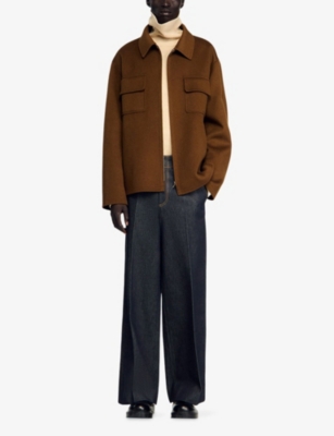 SANDRO: Chest-pocket zip-fastened wool-blend jacket