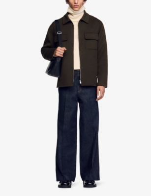 SANDRO: Chest-pocket zip-fastened wool-blend jacket