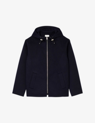 Sandro Mens Bleus Toggle-hood Regular-fit Wool-blend Jacket