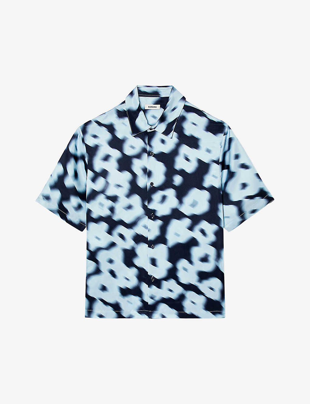 Shop Sandro Men's Bleus Floral-print Oversized Woven Shirt