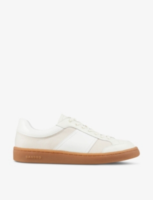 Shop Sandro Mens Naturels Logo-print Leather And Mesh Low-top Trainers