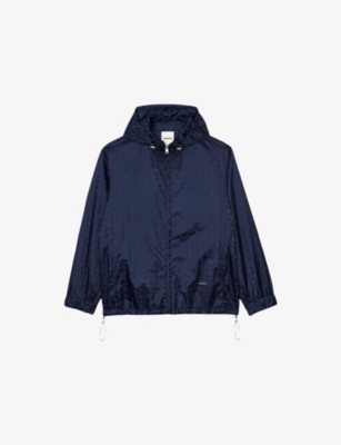 Sandro Mens Bleus Graphic-print Hooded Nylon Jacket In Bleus