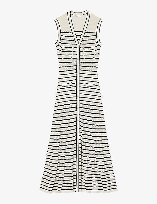 SANDRO: Stripe-pattern sleeveless woven maxi dress