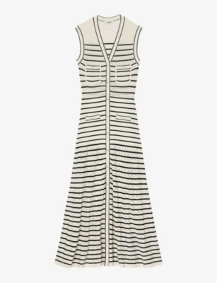 Sandro Womens Black Stripe-pattern Sleeveless Woven Maxi Dress In Noir / Gris