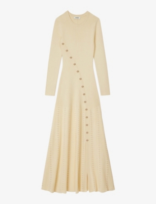 Sandro Womens Naturels Button-embellished Knitted Maxi Dress In Cream