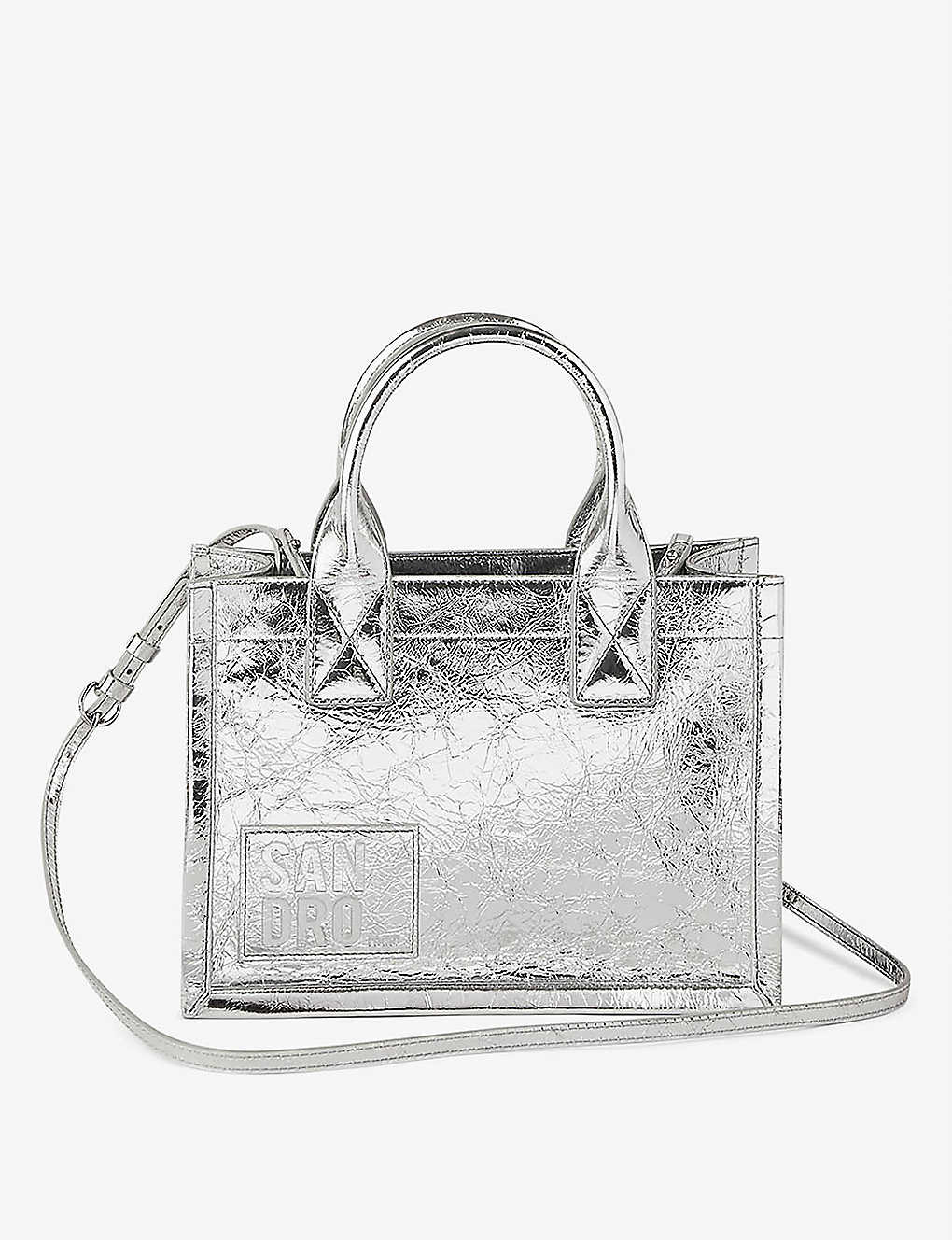 Sandro Noir / Gris Kasbah Small Metallic-leather Tote Bag
