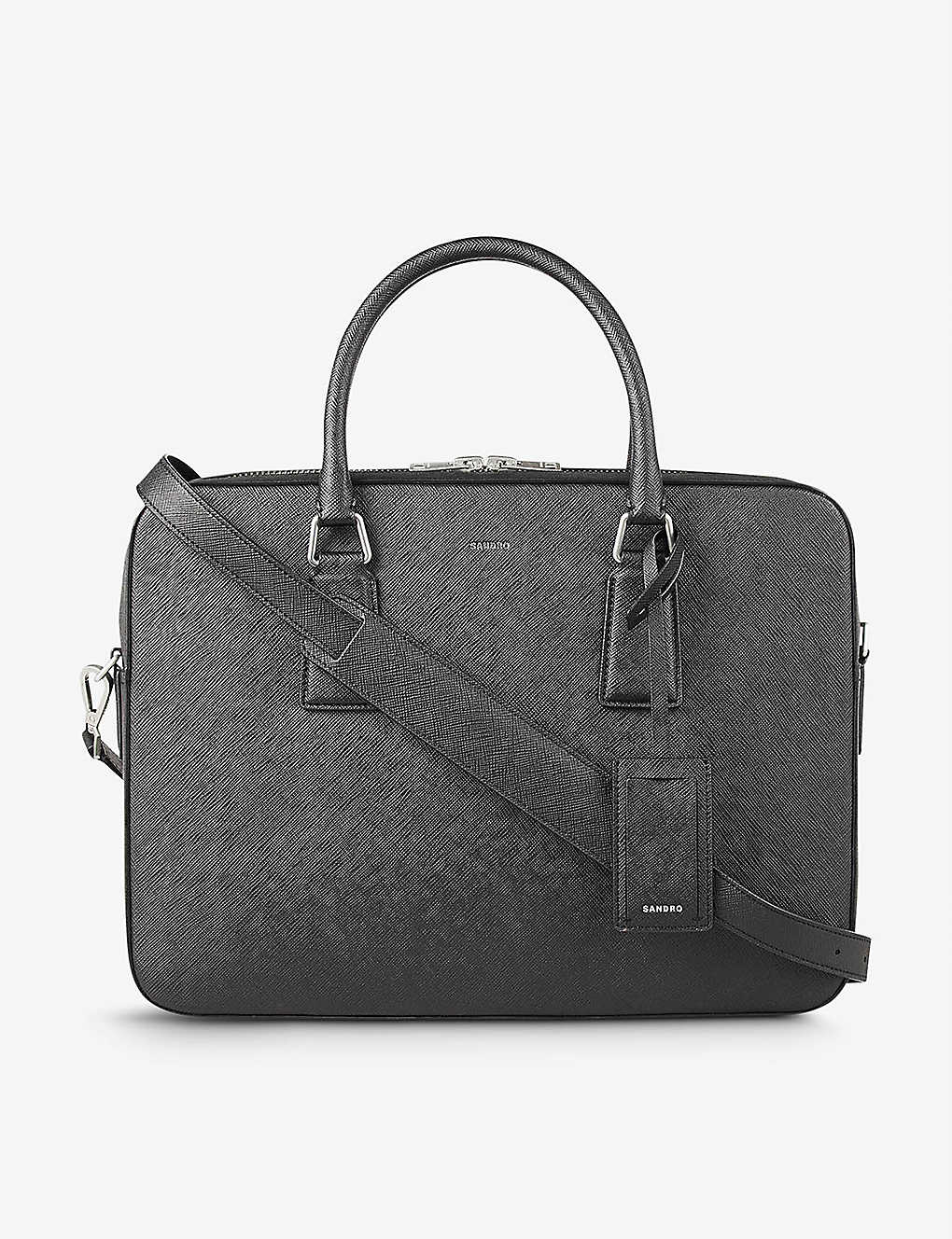 Sandro Black Large Logo-embossed Faux-leather Briefcase In Noir / Gris