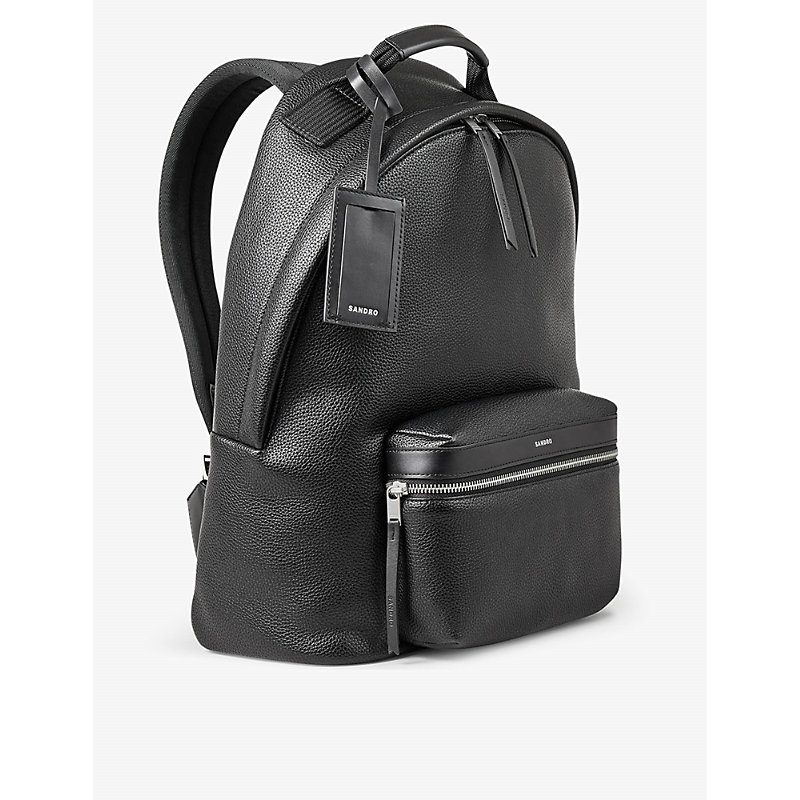 Shop Sandro Men's Noir / Gris Padded Shoulder-strap Coated-canvas Backpack