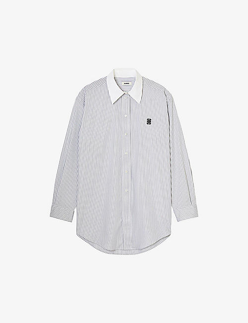 SANDRO: Logo-embroidered striped cotton shirt