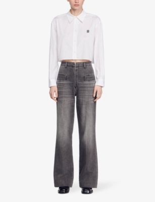 Sandro Monogram-embroidered Cotton Shirt In White