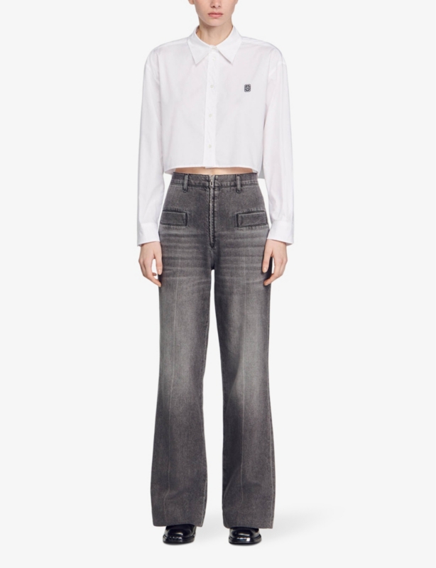 Logo-embroidered cropped cotton shirt