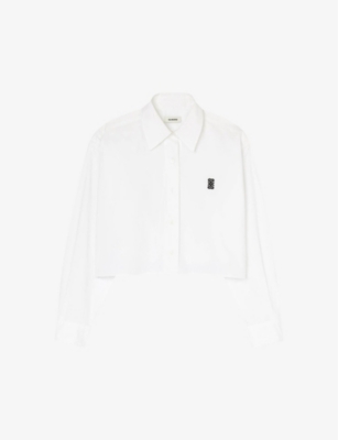 SANDRO: Logo-embroidered cropped cotton shirt