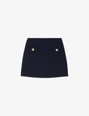 SANDRO: Button-embellished wool-blend twill mini skirt