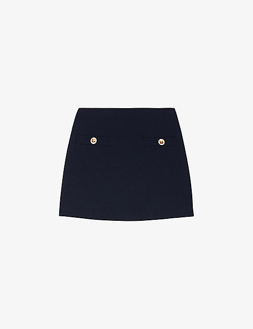 SANDRO: Button-embellished wool-blend twill mini skirt