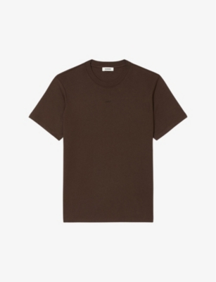 Sandro Mens Bruns Logo-embroidered Short-sleeves Cotton-jersey T-shirt