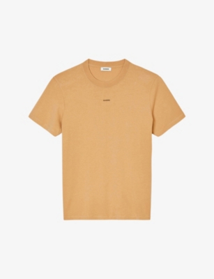 Sandro Mens Yellow Logo-embroidered Short-sleeves Cotton-jersey T-shirt In Jaunes / Oranges