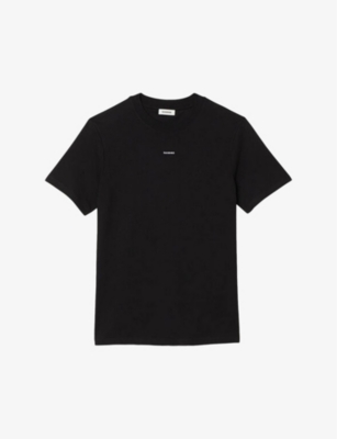 Shop Sandro Mens Logo-embroidered Short-sleeves Cotton-jersey T-shirt Noir / Gris