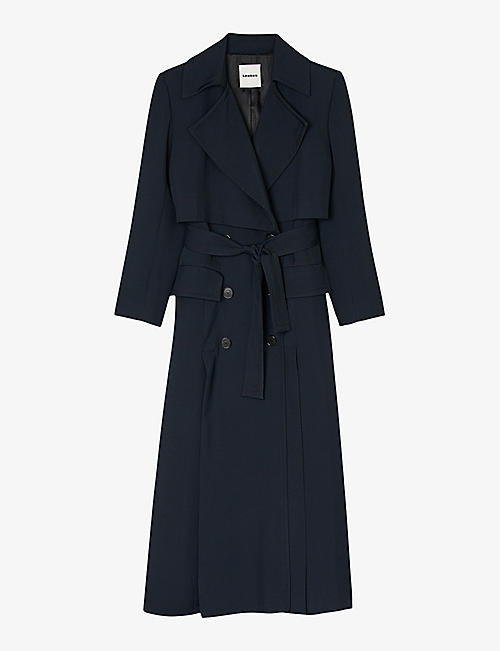 SANDRO: Oversized-lapel belted woven trench coat