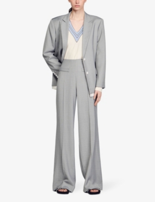 Shop Sandro Women's Noir / Gris Welt-pocket Flared-leg High-rise Woven Trousers