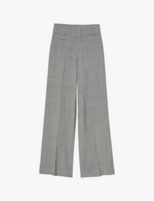 Shop Sandro Womens Noir / Gris Welt-pocket Flared-leg High-rise Woven Trousers