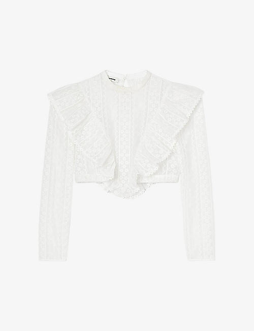SANDRO: Broderie-anglaise cropped woven top