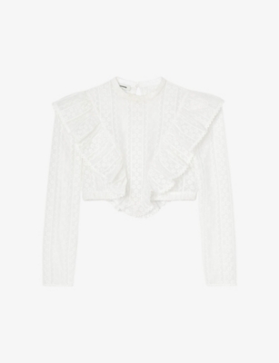 Shop Sandro Womens Naturels Broderie-anglaise Cropped Woven Top In White