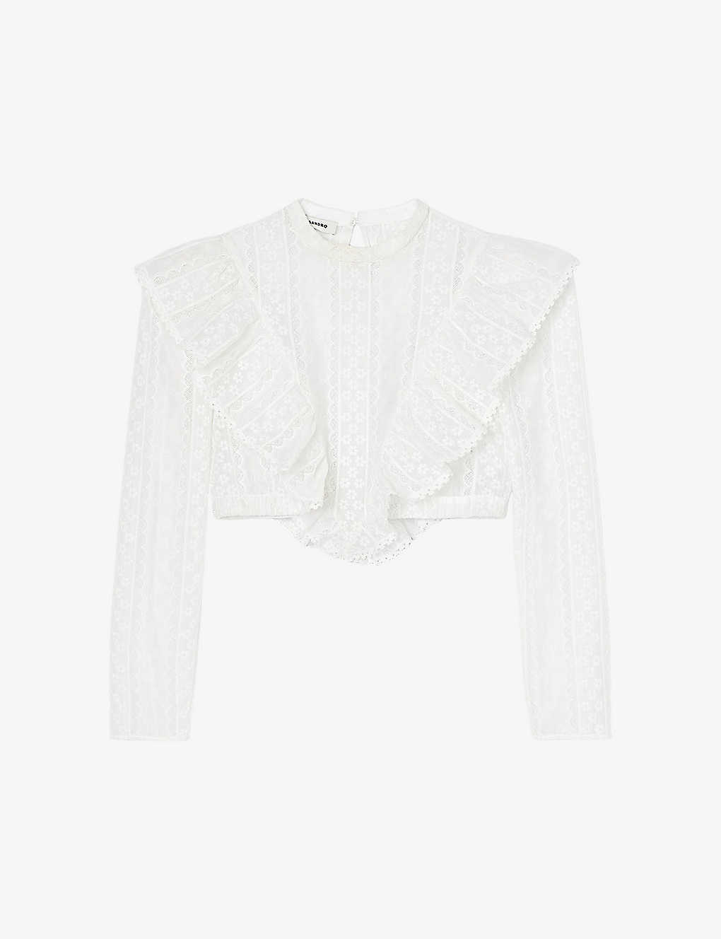Sandro Womens Naturels Broderie-anglaise Cropped Woven Top In White