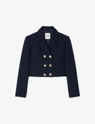 SANDRO: Button-embellished cropped wool-blend twill blazer