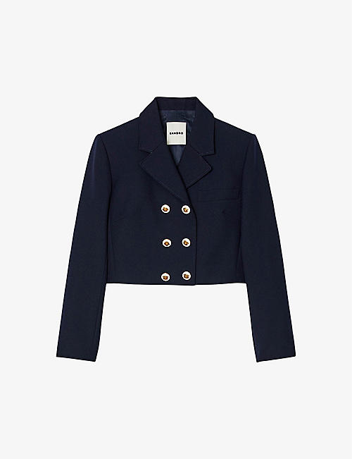 SANDRO: Button-embellished cropped wool-blend twill blazer
