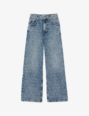 SANDRO: Heart-print wide-leg mid-rise denim jeans