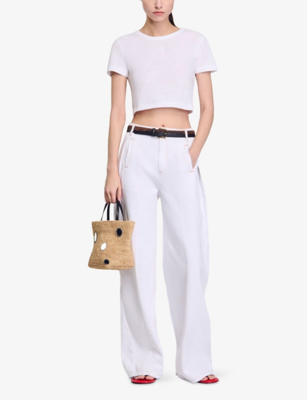 Logo-embroidered waffle-textured cropped cotton T-shirt