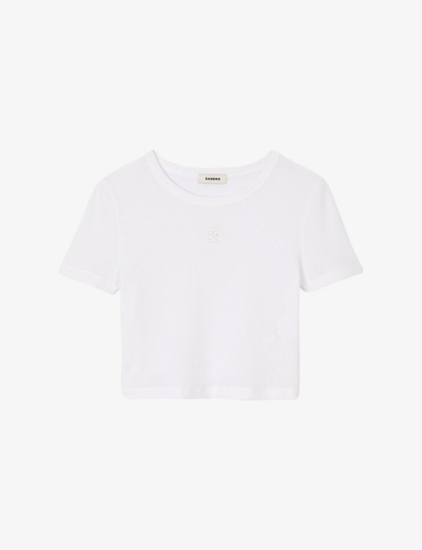 Logo-embroidered waffle-textured cropped cotton T-shirt