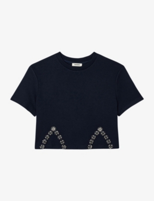 Womens SANDRO black Organic Cotton Cut-Out T-Shirt