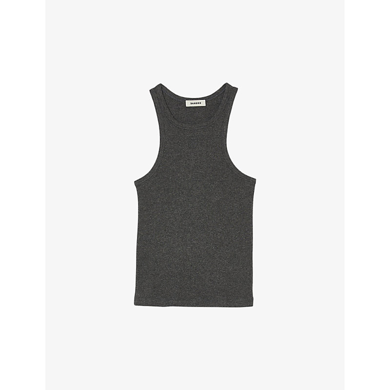 Sandro Women's Noir / Gris Logo-embroidered Slim-fit Cotton Vest