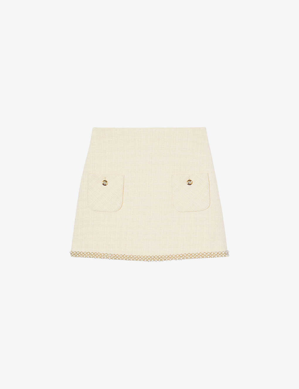 Sandro Womens Naturels Tweed Bead-embellished Cotton-blend Mini Skirt