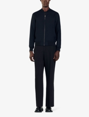 Sandro Mens Bleus Teddy Elasticated-cuffs Regular-fit Wool-blend Jacket In Bleus