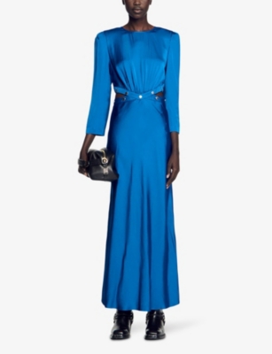 Shop Sandro Womens Bleus Cut-out Waist Satin Maxi Dress
