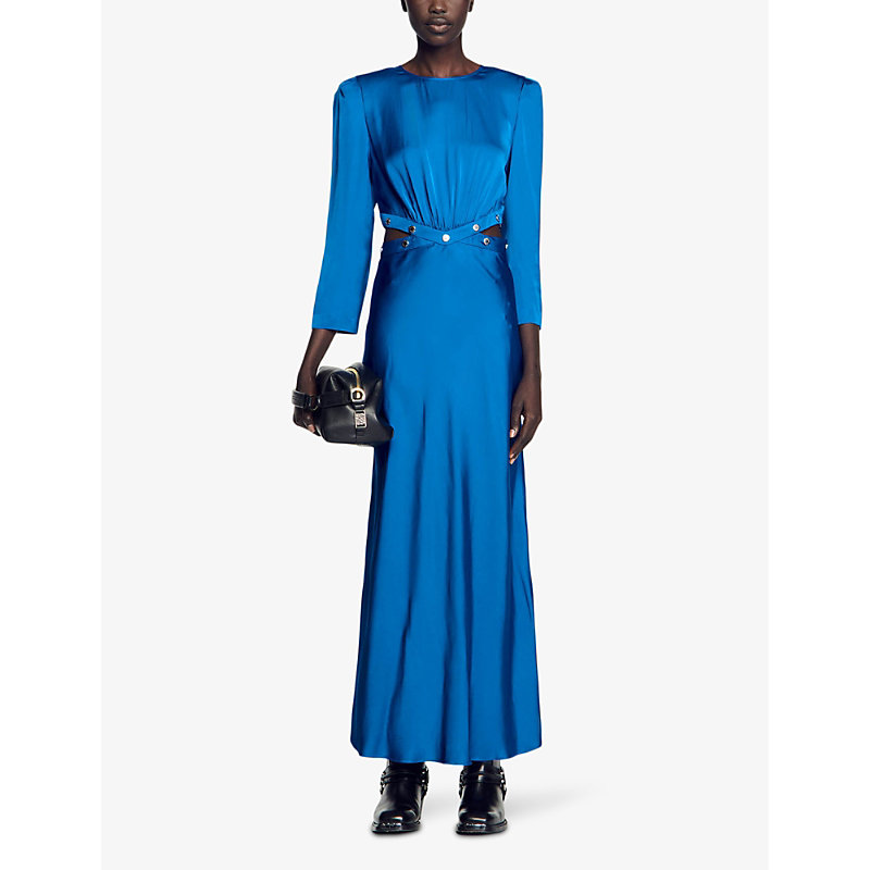 Shop Sandro Women's Bleus Cut-out Waist Satin Maxi Dress