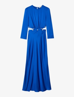 Shop Sandro Womens Bleus Cut-out Waist Satin Maxi Dress