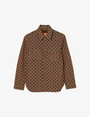 Sandro Mens Bruns Cross Logo-print Regular-fit Wool-blend Overshirt In Brown