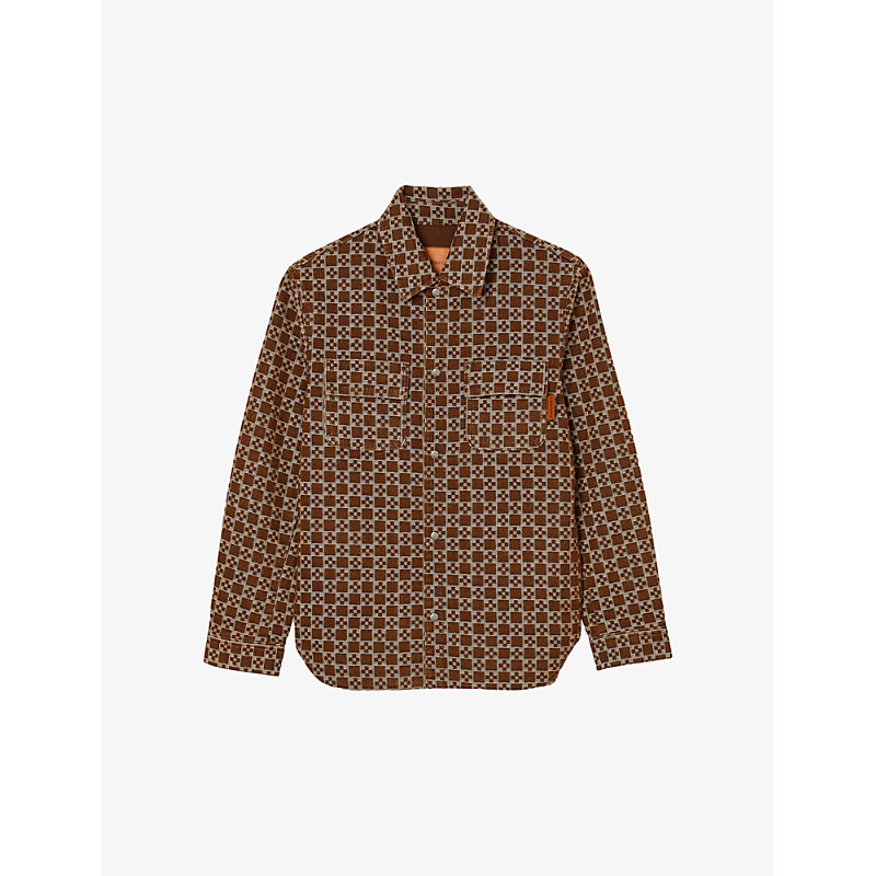 Sandro Mens Bruns Cross Logo-print Regular-fit Wool-blend Overshirt In Brown