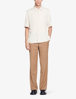Shop Sandro Mens Naturels Relaxed-fit Short-sleeve Woven Shirt