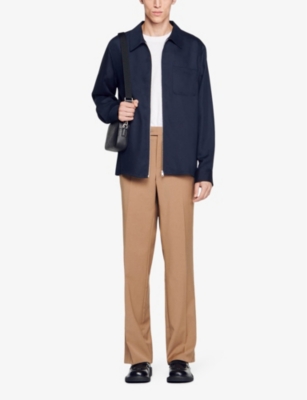 Shop Sandro Men's Bleus Chemise Patch-pocket Regular-fit Woven-blend Jacket