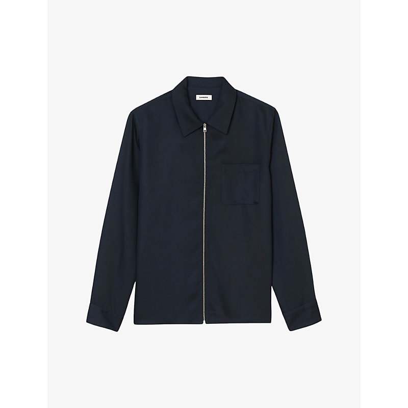 Sandro Men's Bleus Chemise Patch-pocket Regular-fit Woven-blend Jacket