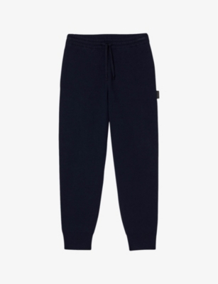 Sandro Mens Bleus Logo-patch Regular-fit Stretch-woven Jogging Bottoms